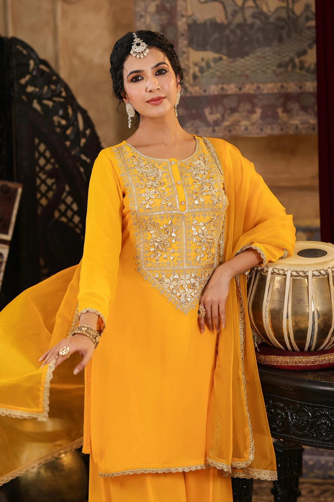 Yellow Georgette Gota Patti Work Palazzo Set