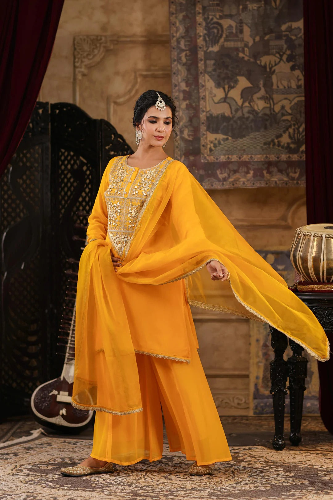 Yellow Georgette Gota Patti Work Palazzo Set