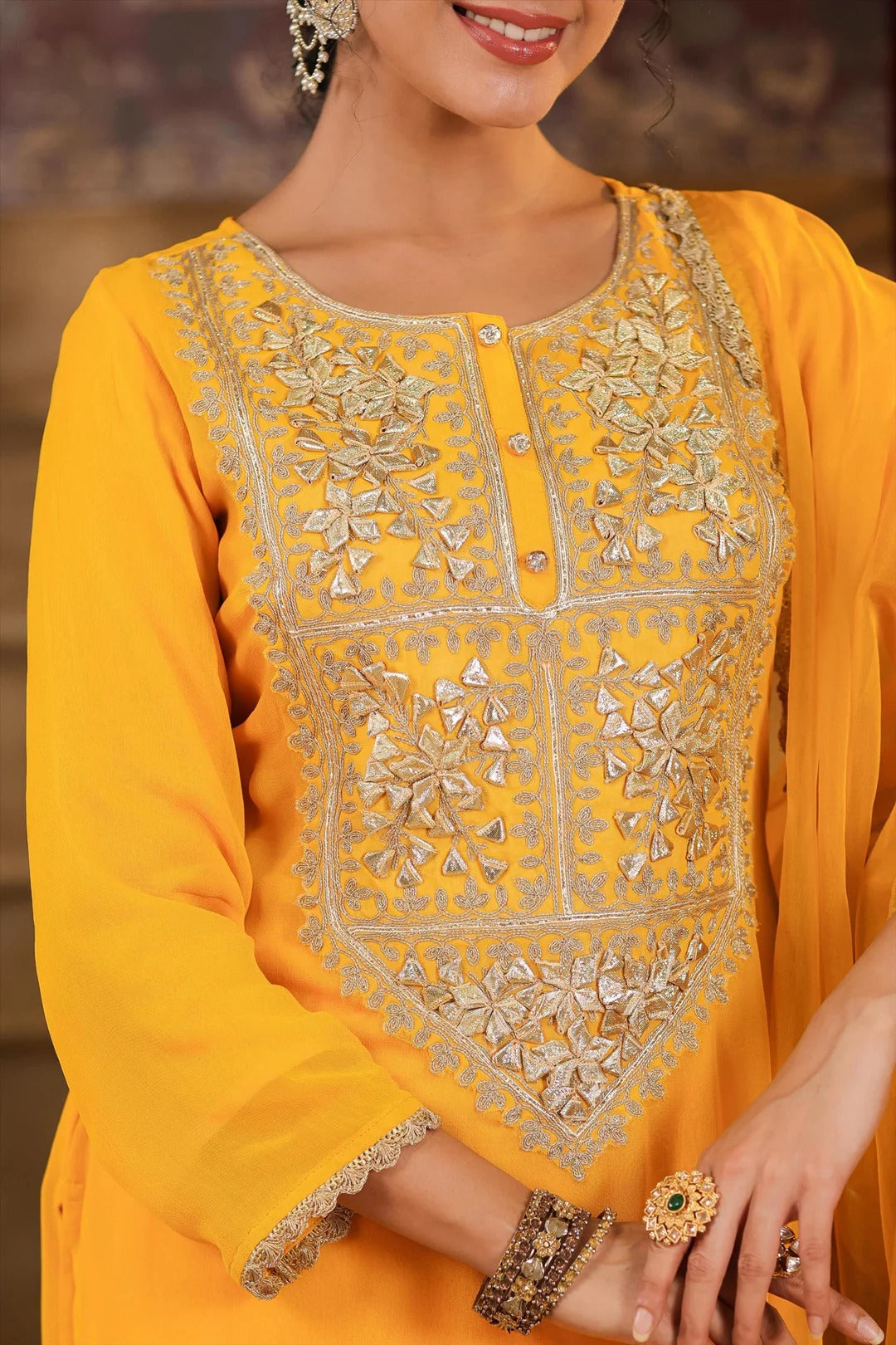 Yellow Georgette Gota Patti Work Palazzo Set