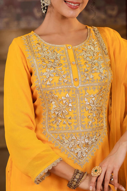 Yellow Georgette Gota Patti Work Palazzo Set