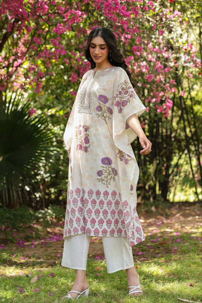 Purple Jaal-Motifs Cotton Block Printed Kaftan Set
