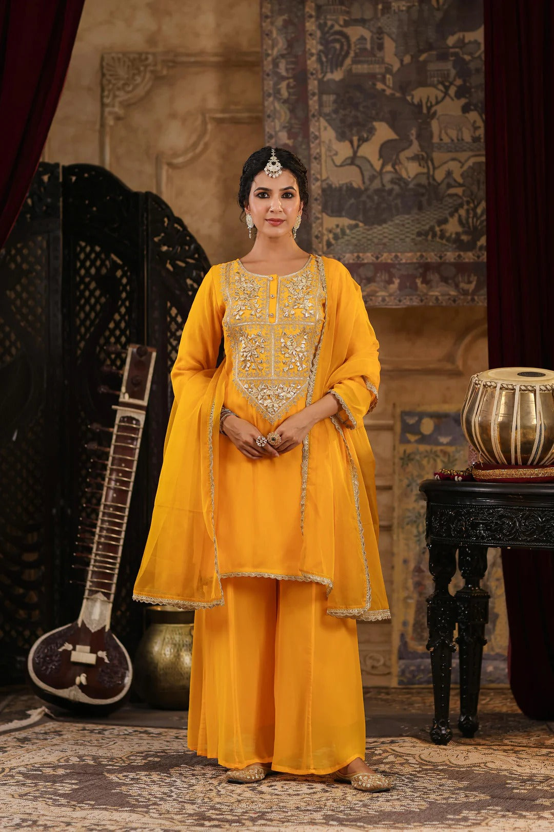 Yellow Georgette Gota Patti Work Palazzo Set