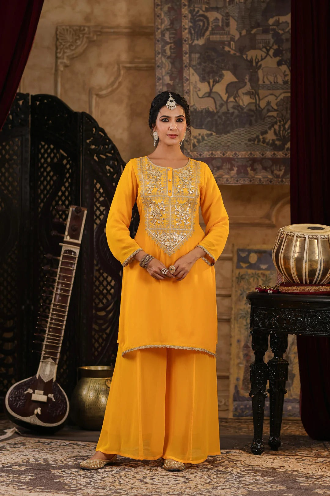Yellow Georgette Gota Patti Work Palazzo Set