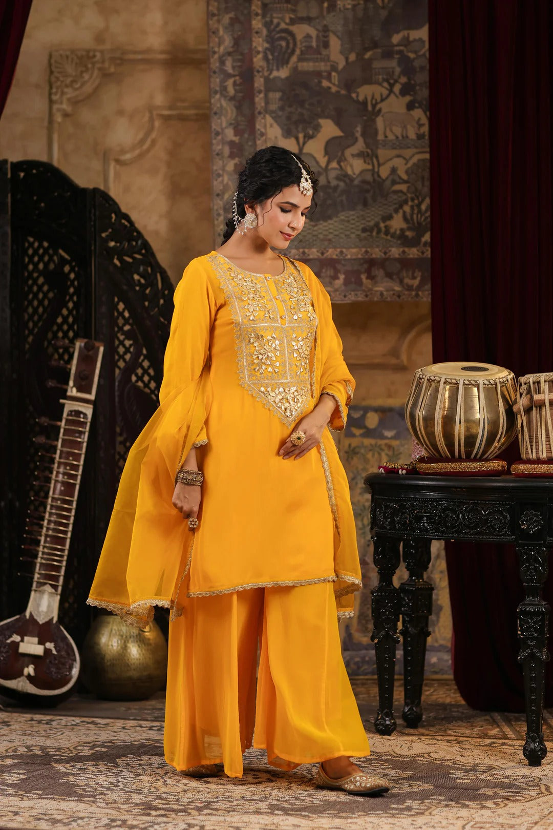 Yellow Georgette Gota Patti Work Palazzo Set