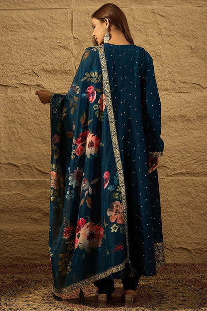 Blue Pure Silk Bandhani Embroidered Anarkali Suit Sets