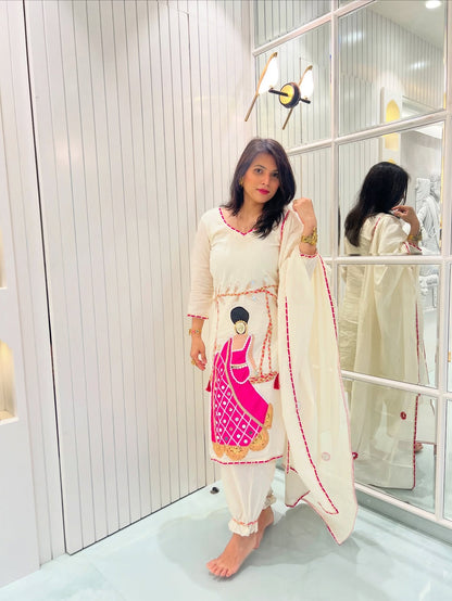Premium Kora Cotton Suit With Doll and Mirror Hand Work