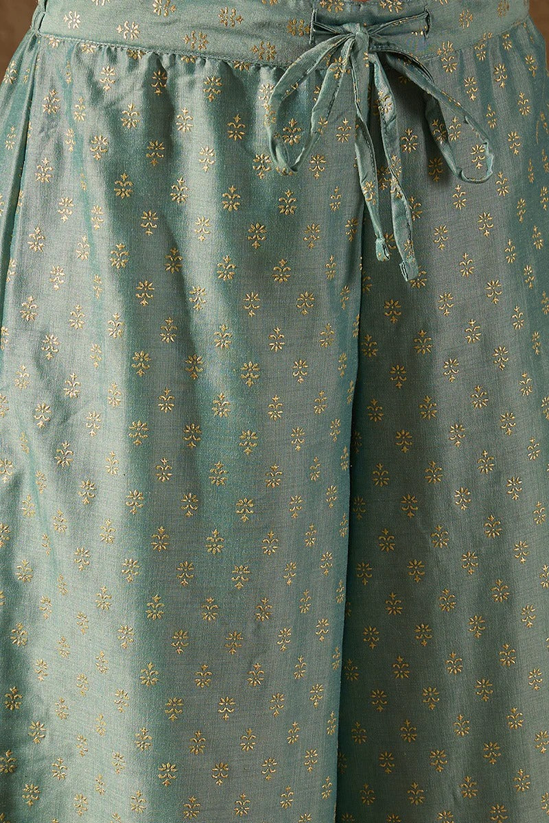 Sea Green Silk Blend Solid Embroidered Anarkali Suit Set