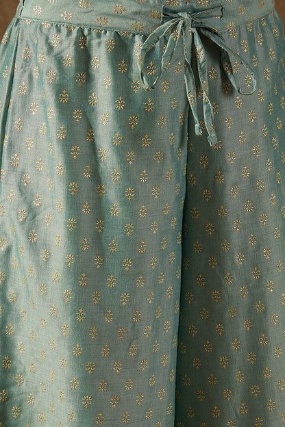 Sea Green Silk Blend Solid Embroidered Anarkali Suit Set