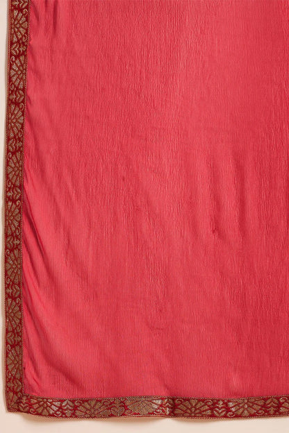 Red Silk Ethnic Motifs Woven Design Straight Kurta Trousers With Dupatta
