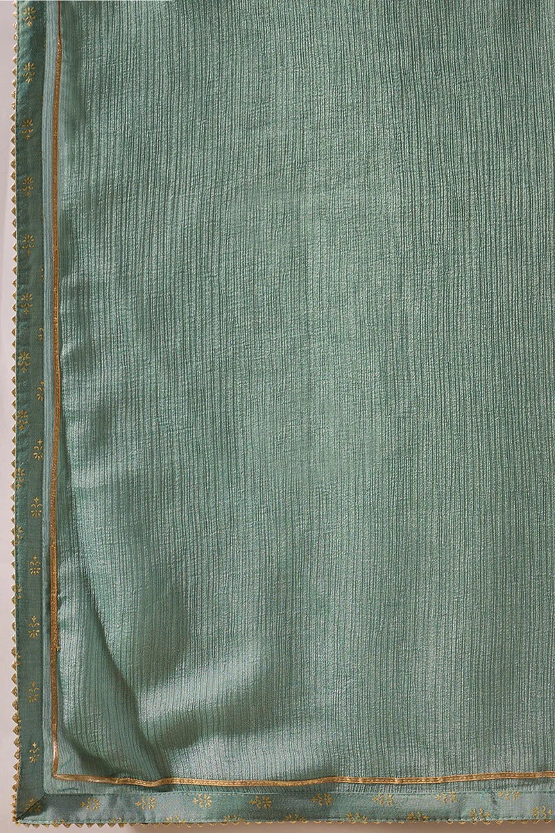 Sea Green Silk Blend Solid Embroidered Anarkali Suit Set