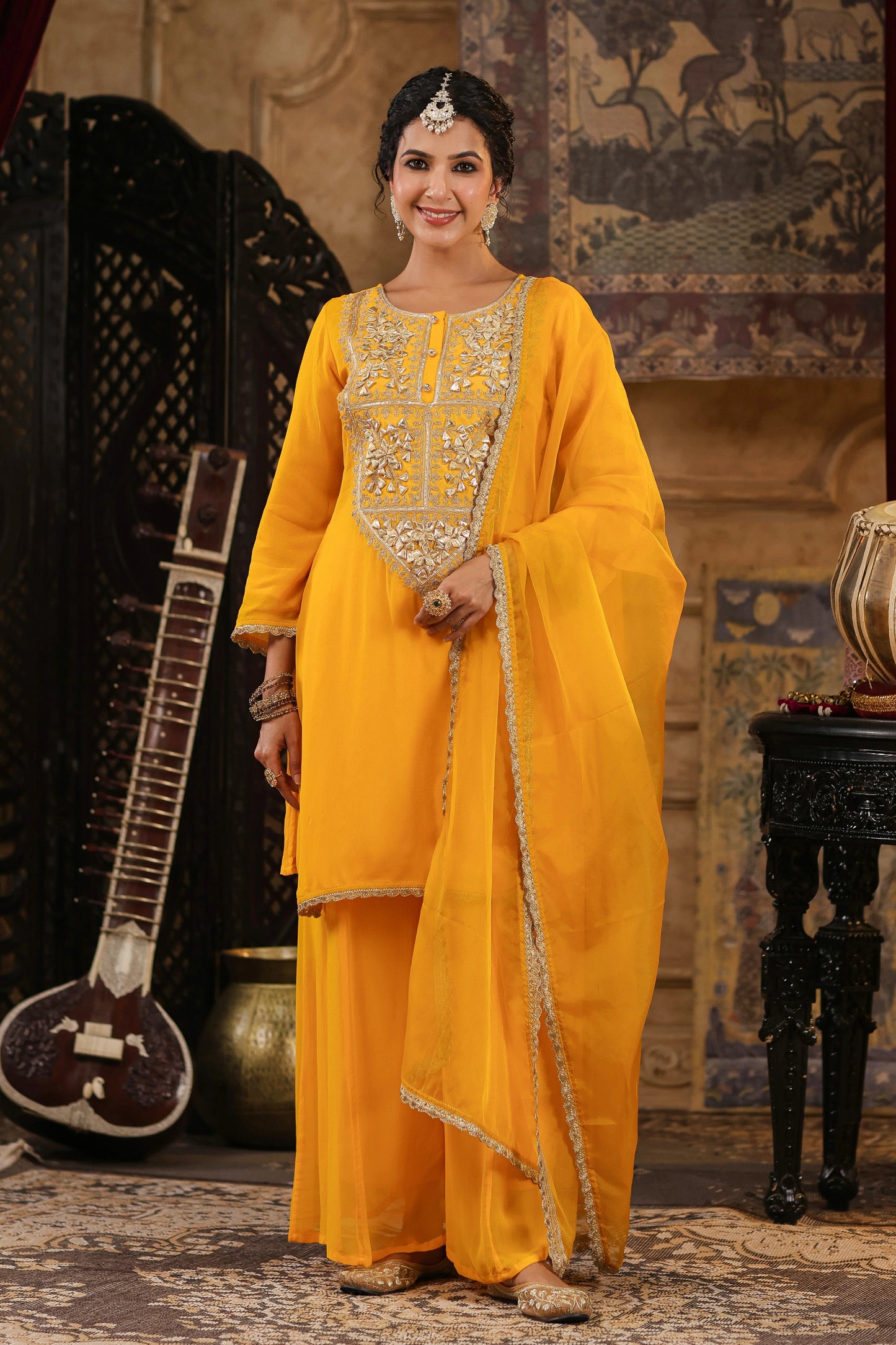 Yellow Georgette Gota Patti Work Palazzo Set