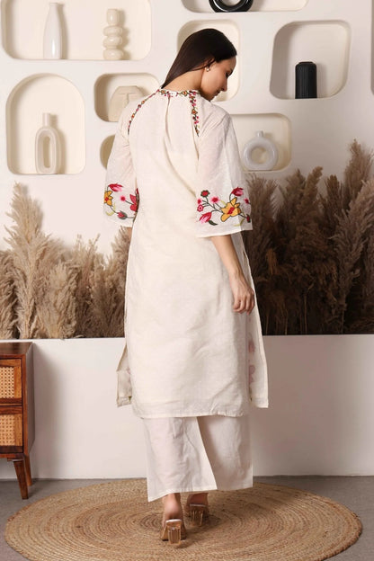 Multicolor Flower Embroidered Cotton Suit for Elegant Style