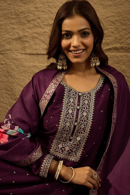 Purple Pure Silk Bandhani Embroidered Anarkali Suit Sets
