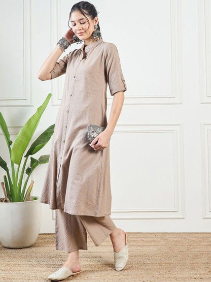 Kaatha work Cotton Long Co-ord set with Mandarin collar, 2pc, TK148-157