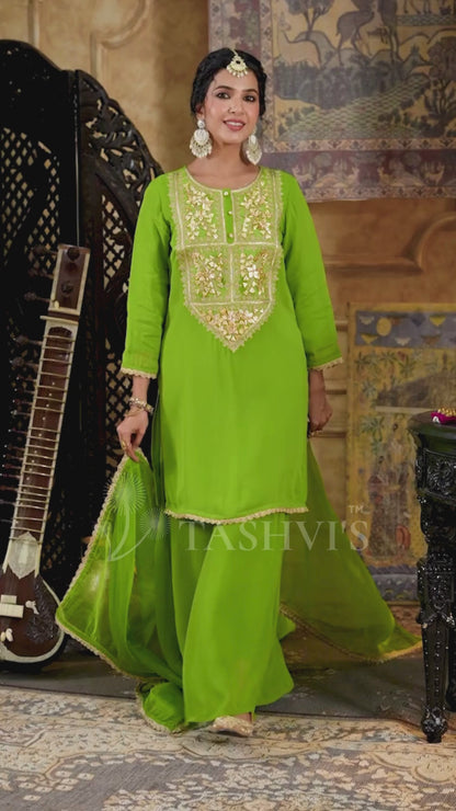 Green Georgette Gota Patti Work Palazzo Set