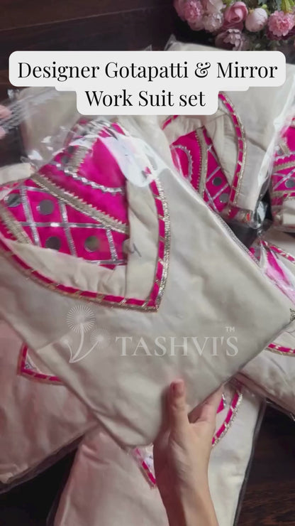 Premium Kora Cotton Suit With Doll and Mirror Hand Work