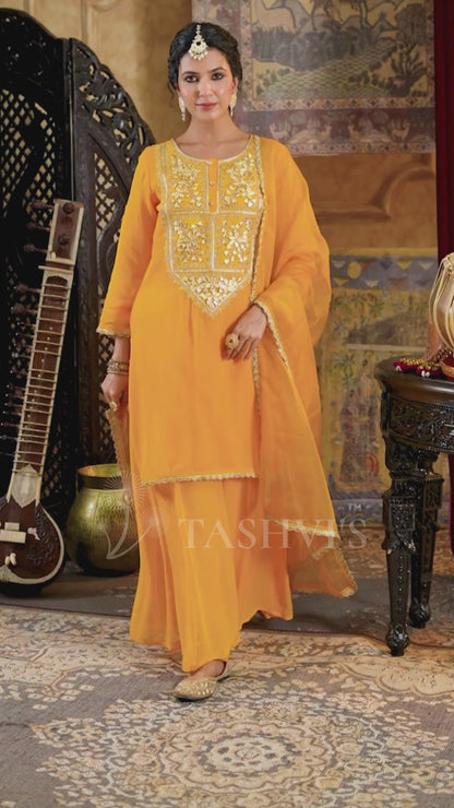 Yellow Georgette Gota Patti Work Palazzo Set