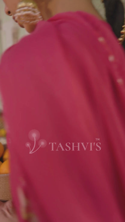 Coral Chanderi Silk Floral Printed Sharara Set